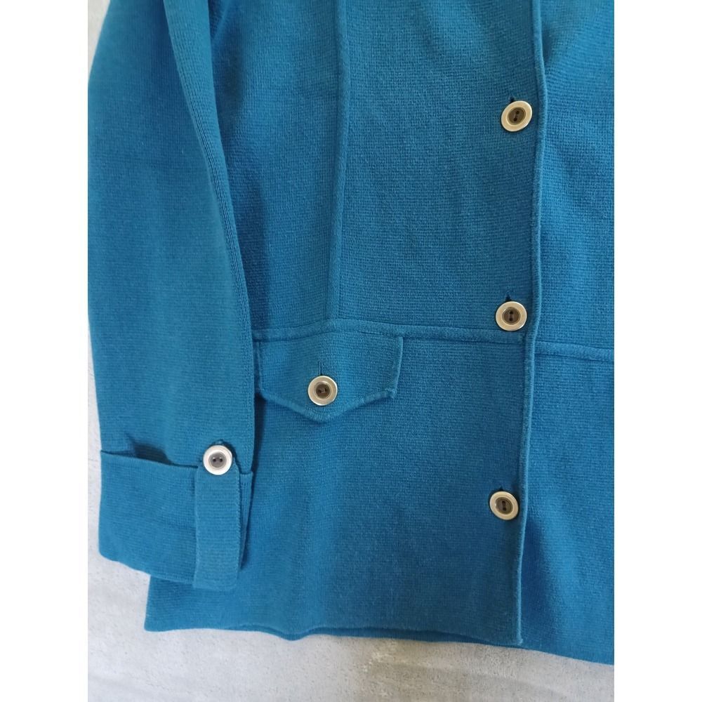 Chicos‎ Sz 2 Lg Cardigan Jacket Knit Military Button Cotton Blue Stretch Office - Picture 6 of 10